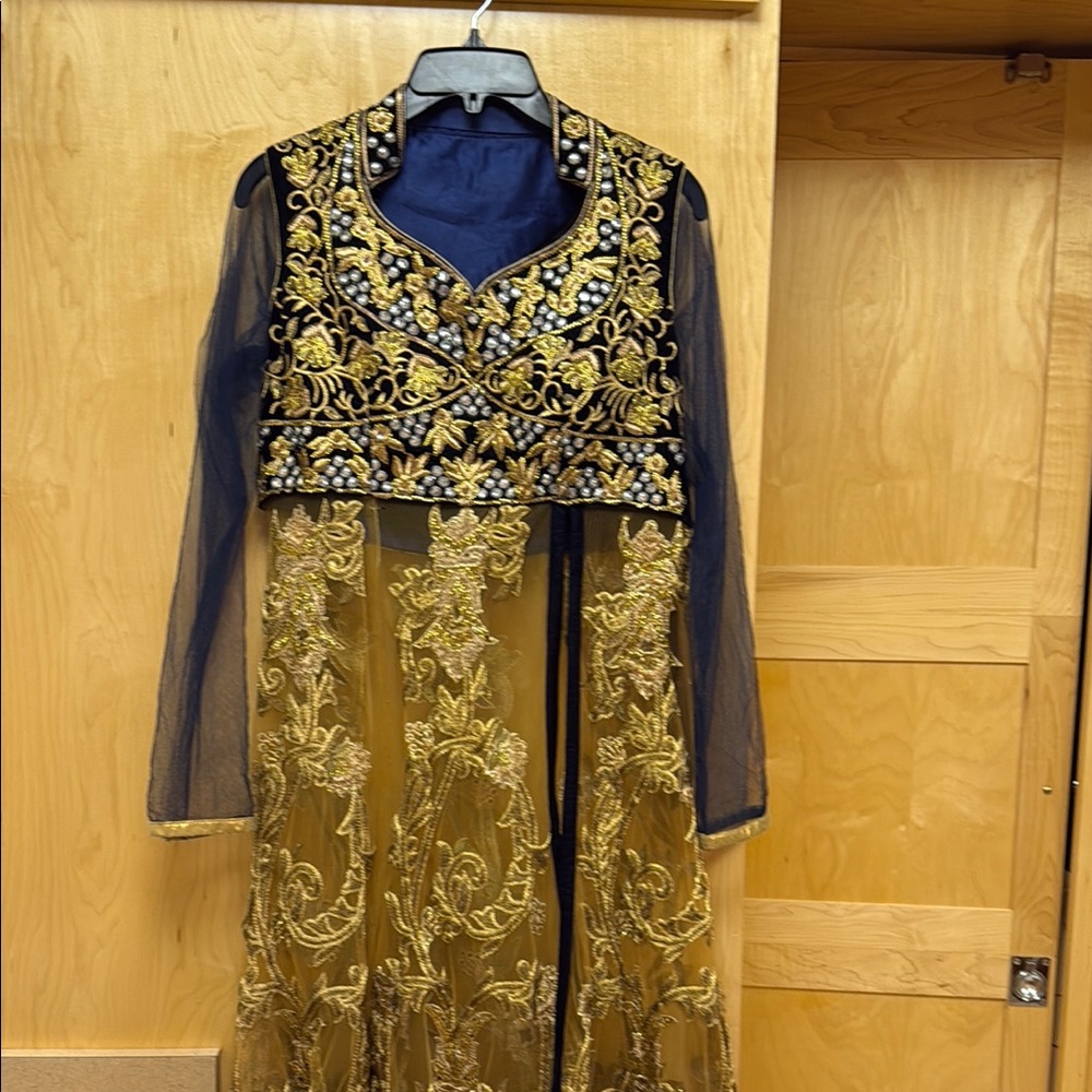 Elegant Gold and Black Embroidered Heavy Anarkali Indian Dress